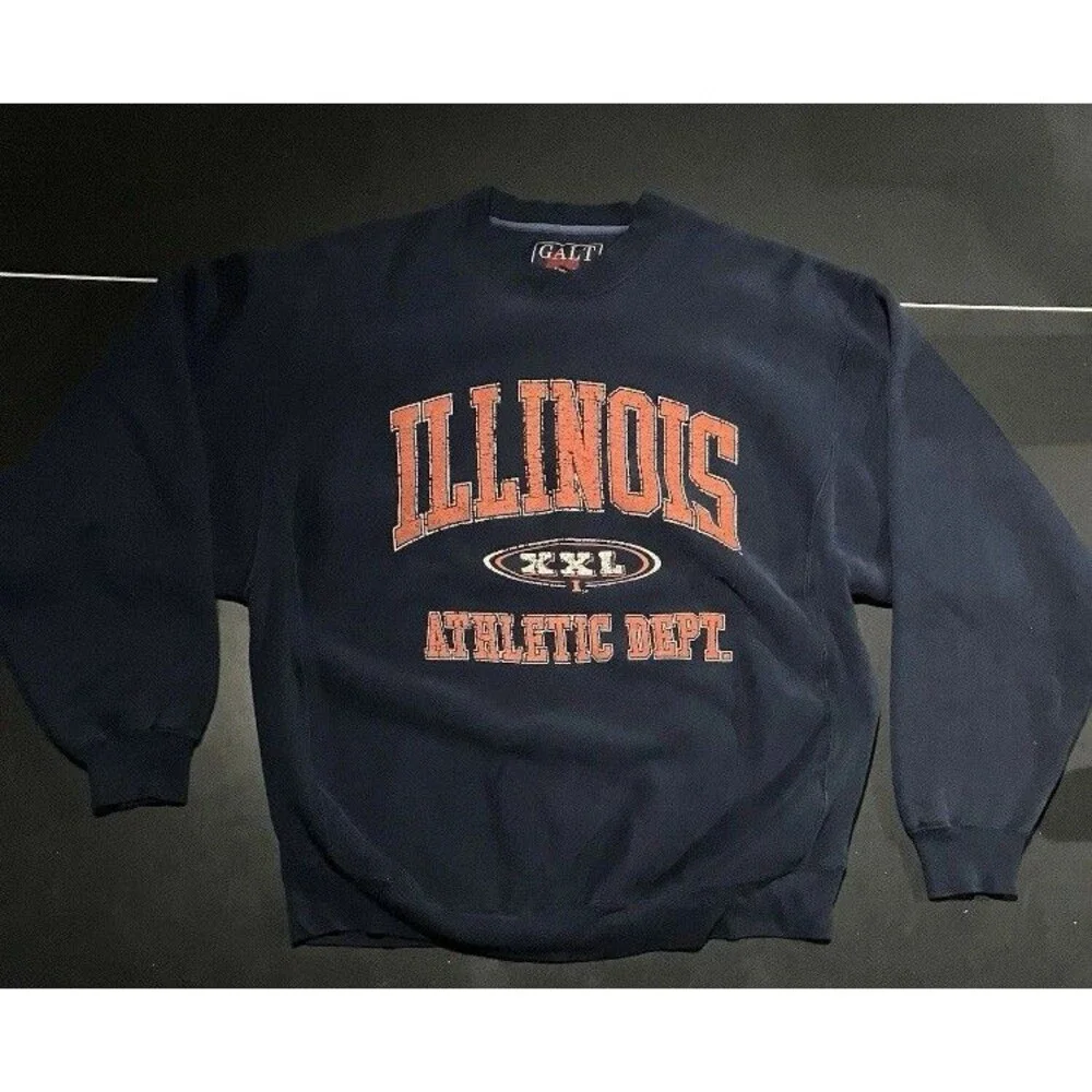 Vintage Illinois Fighting Illini Galt Sand Navy Blue Crewneck Sweater Mens Sz XL